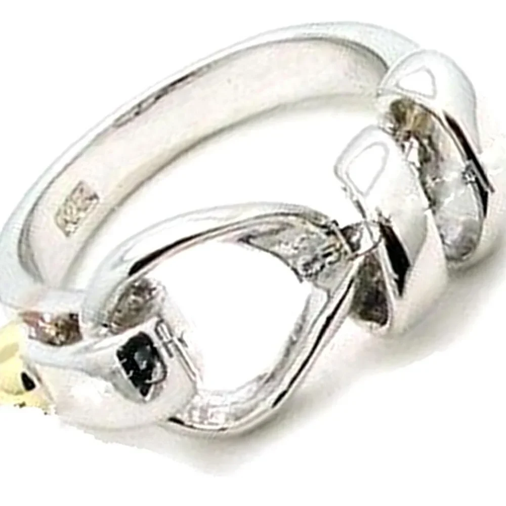 Classic 925 Sterling Silver Belt Buckle Cinch Tie Two Tone Polished Ring Sz 6